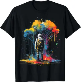 Men Painting Art Colorful Tree Abstract Motif T-Shirt
