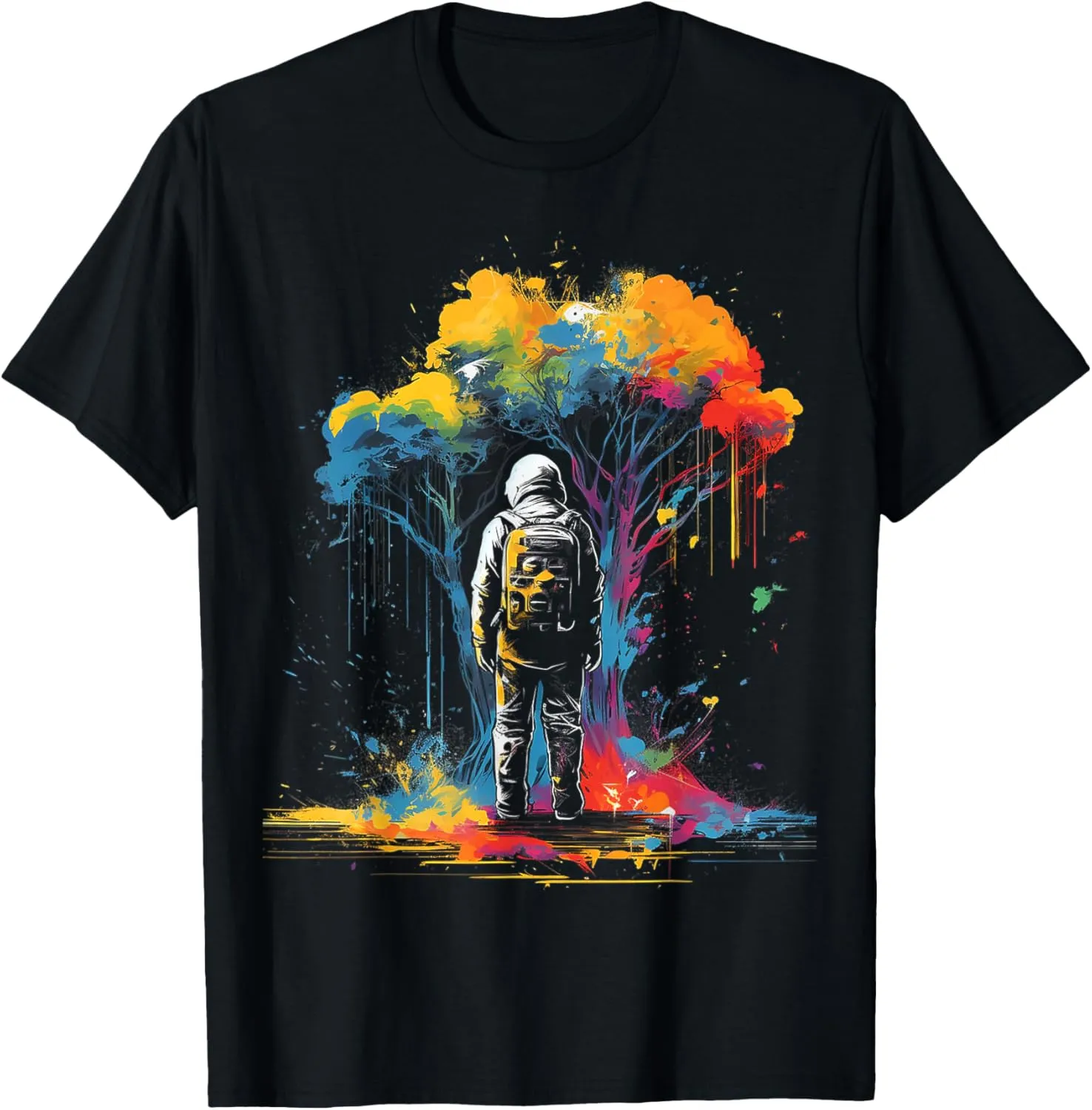 Men Painting Art Colorful Tree Abstract Motif T-Shirt