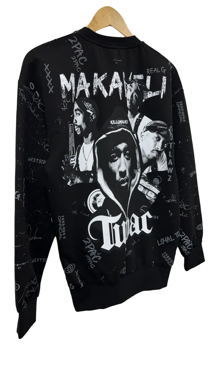 Men's Black Makaveli Graphic Long Sleeves Sweatshirt Regular Fit