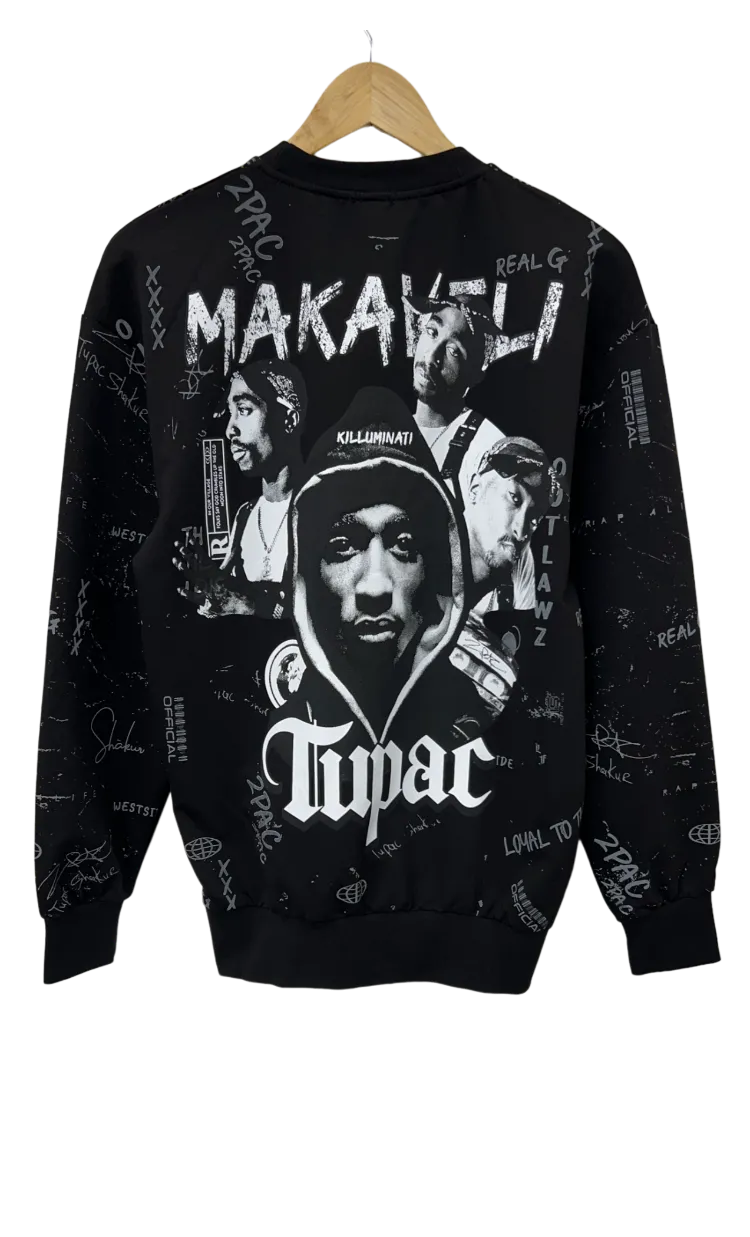 Men's Black Makaveli Graphic Long Sleeves Sweatshirt Regular Fit
