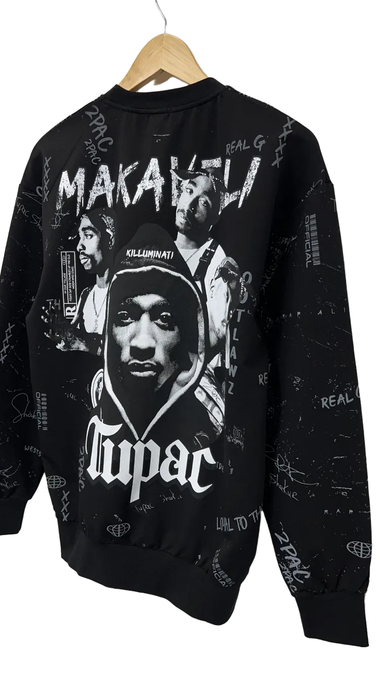 Men's Black Makaveli Graphic Long Sleeves Sweatshirt Regular Fit