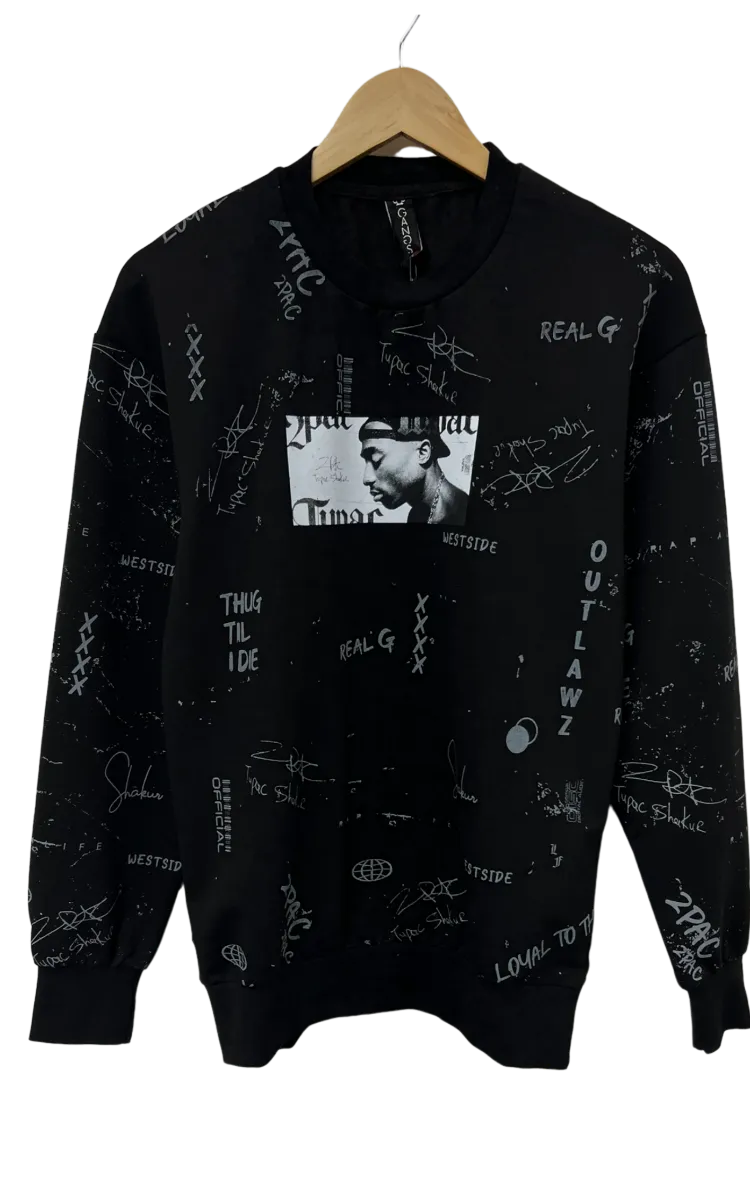 Men's Black Makaveli Graphic Long Sleeves Sweatshirt Regular Fit
