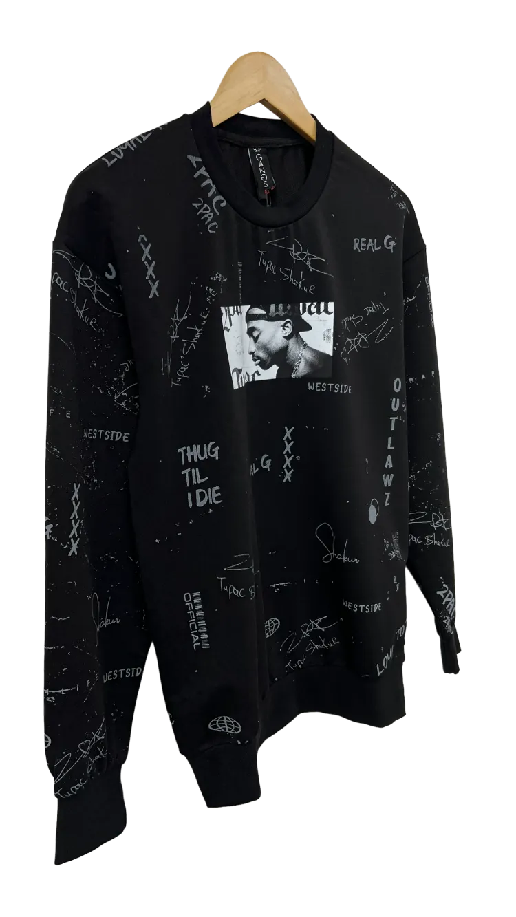 Men's Black Makaveli Graphic Long Sleeves Sweatshirt Regular Fit