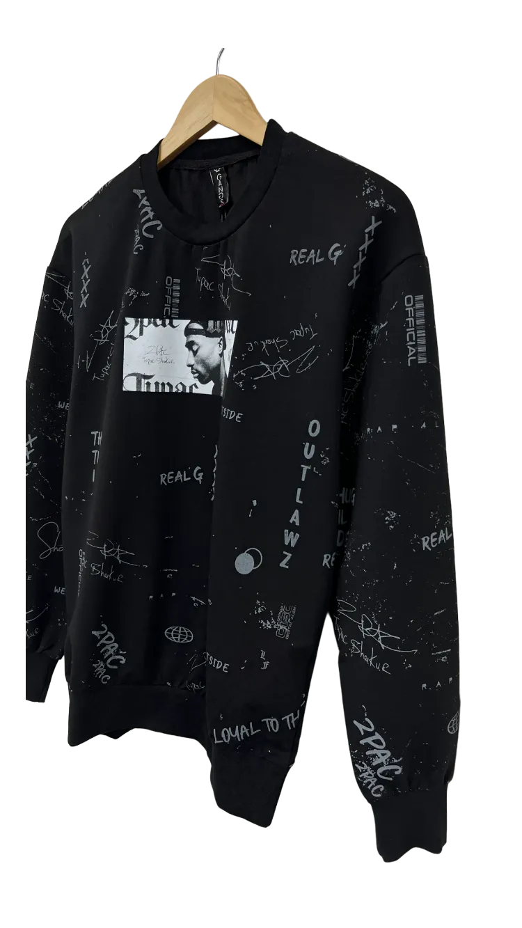 Men's Black Makaveli Graphic Long Sleeves Sweatshirt Regular Fit