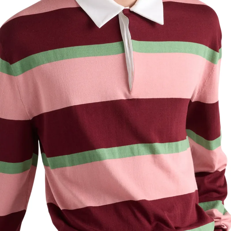 Men's Casual Fashion Striped Contrast Lapel Long-sleeved POLO Shirt 11423282F