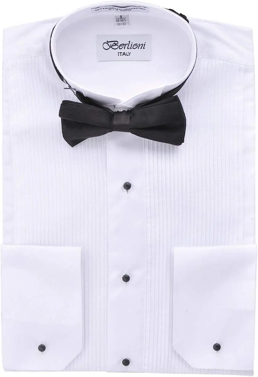 Mens Long Sleeve Tuxedo Dress Shirt Bow Tie French Convertible Cuffs