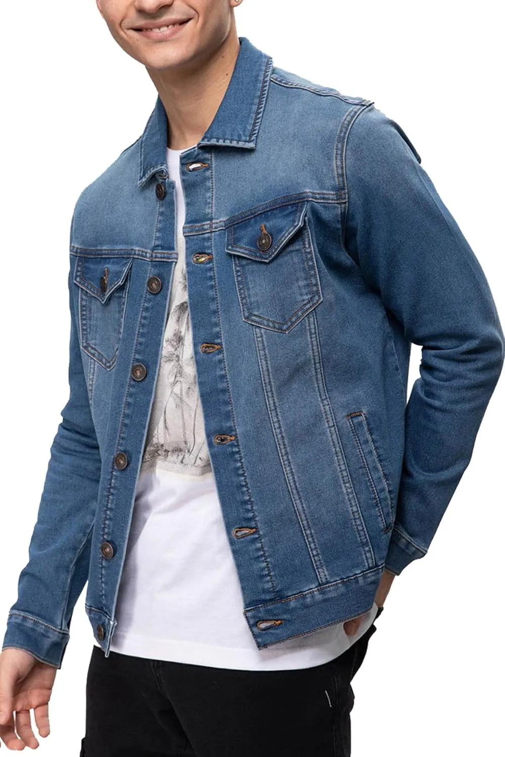 Mens Rugged Wear Button Down Denim Jacket Fashion, Classic Long Sleeve Jean Jacket