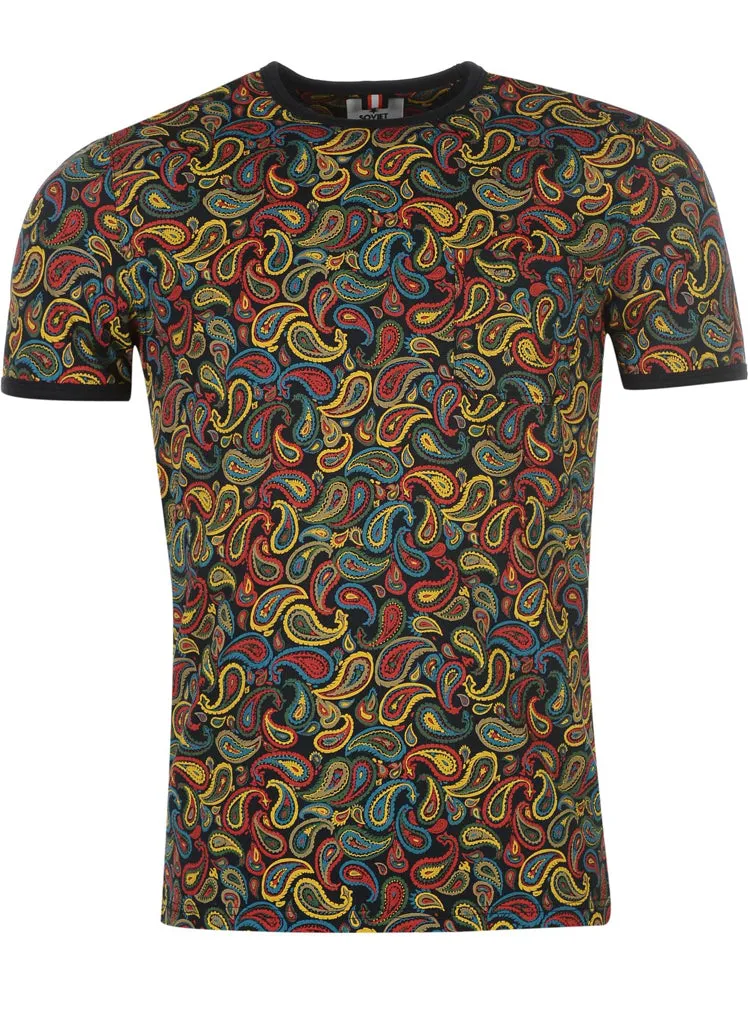 Mens Stylish SOVIET designer Paisley cotton crew neck T-shirt