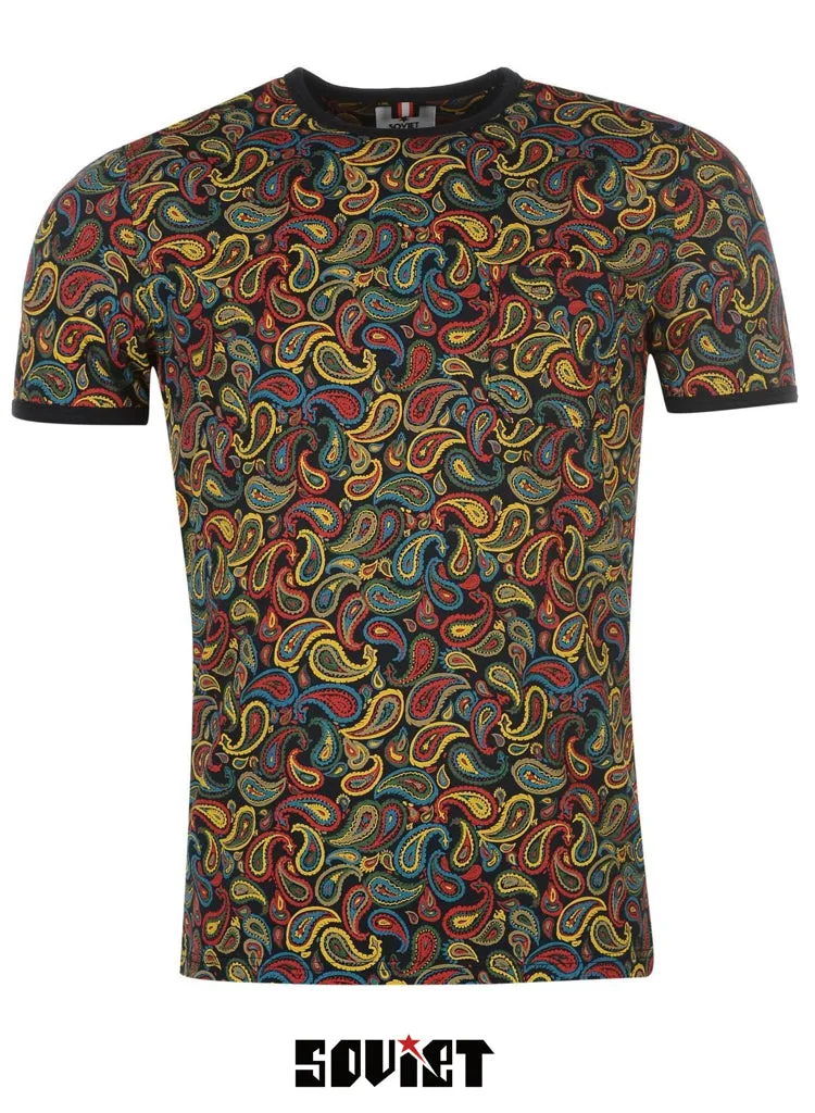 Mens Stylish SOVIET designer Paisley cotton crew neck T-shirt
