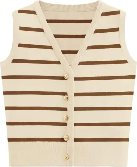 NALANISA Women's Trendy Summer Sweater Vests V Neck Sleeveless Button Up Knit Crop Tank Tops 2025 Y2k Shirts Spring Outfits