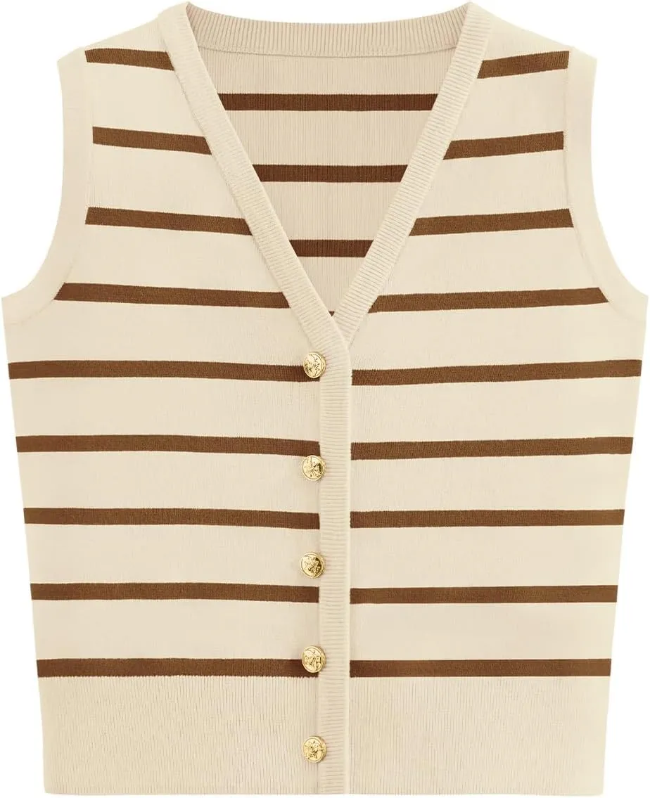 NALANISA Women's Trendy Summer Sweater Vests V Neck Sleeveless Button Up Knit Crop Tank Tops 2025 Y2k Shirts Spring Outfits