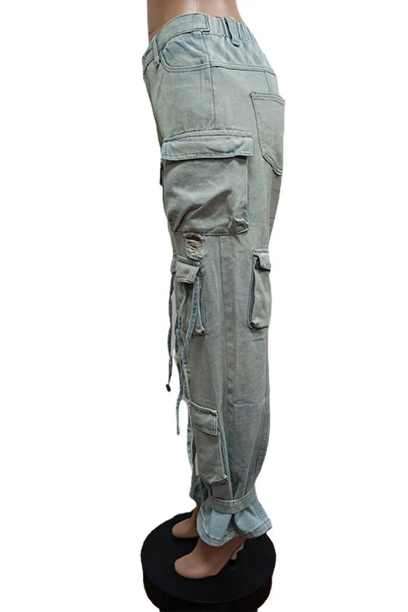 PB387 Denim Cargo Pants