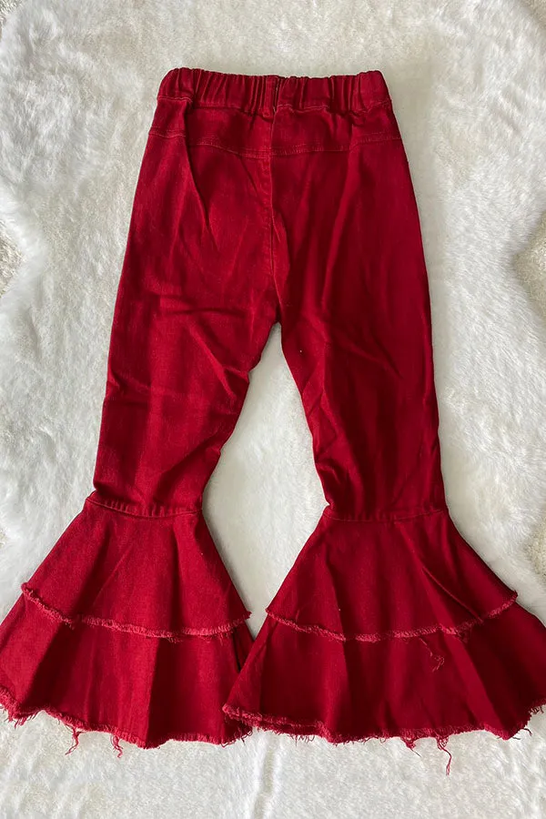 Red denim double bell bottoms 206028M