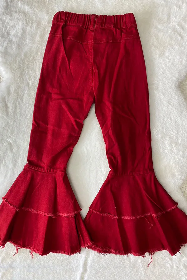 Red denim double bell bottoms 206028M