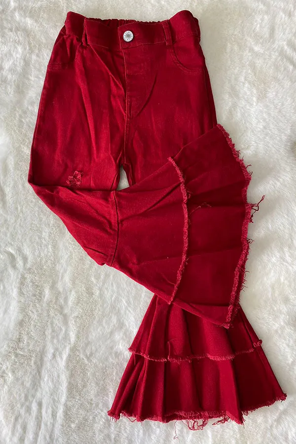 Red denim double bell bottoms 206028M