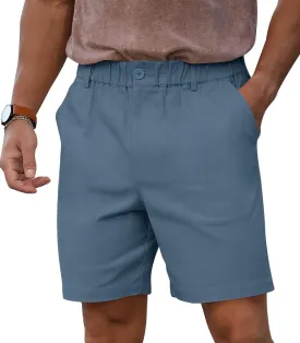 RQP Men's Cotton Casual Classic-fit 7" Chino Shorts Elastic Waist Daily Wear Dress Baech Summer Shorts