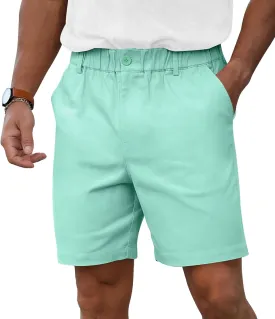 RQP Men's Cotton Casual Classic-fit 7" Chino Shorts Elastic Waist Daily Wear Dress Baech Summer Shorts