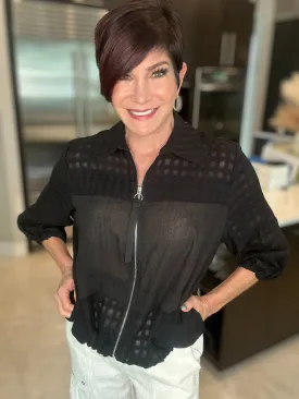 Sheer Panel Zip Front Jacket