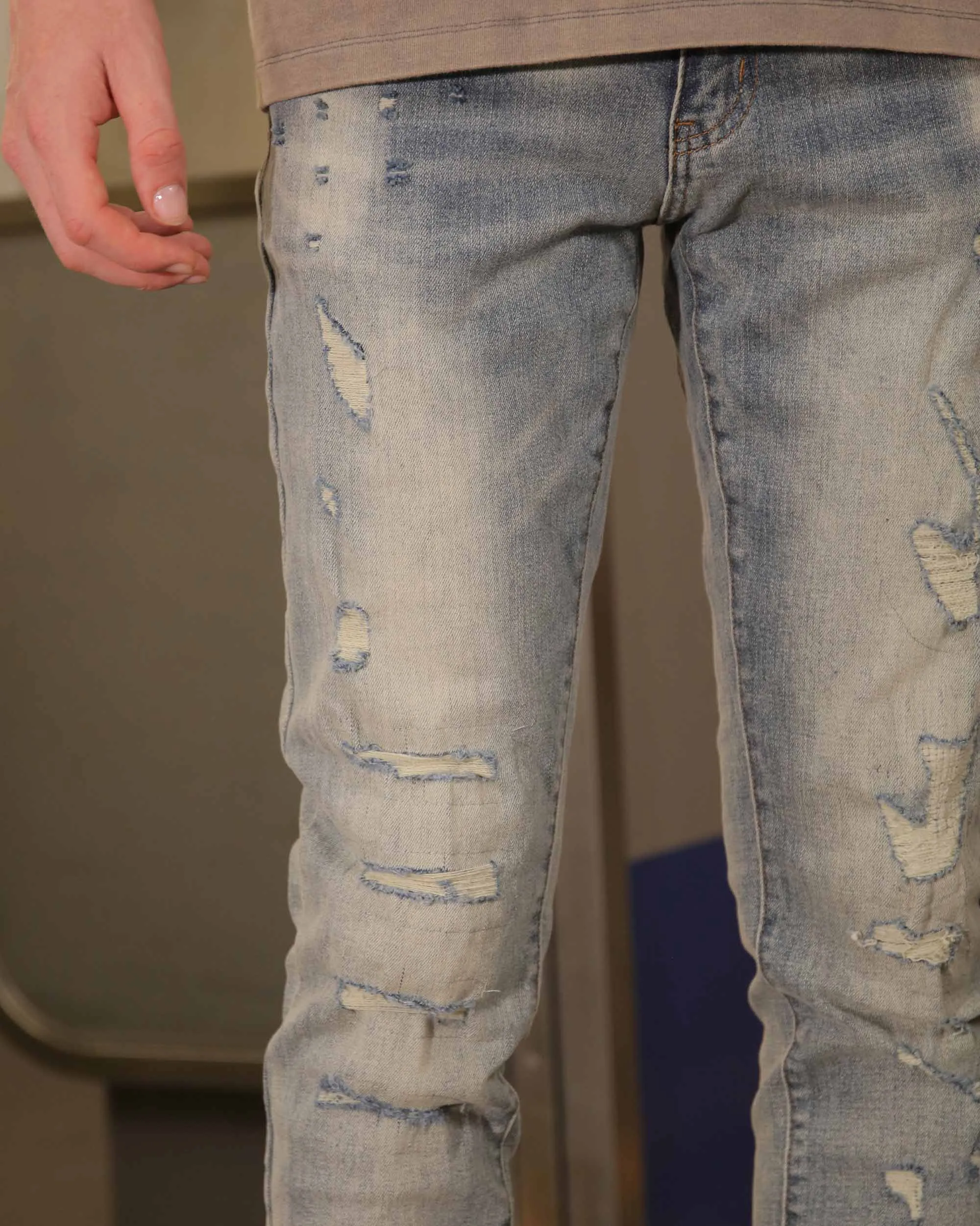 Slim Fit Distressed Rugged Blue Ripped Jeans-Mexico Local Delivery