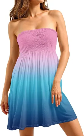 Summer Dresses for Women 2025 Smocked Tube Dress Sexy Off Shoulder Sleeveless Strapless Sundresses Beach Cover Ups