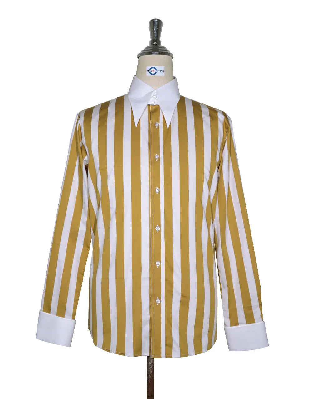 Tab Collar Shirt | Yellow Brown Striped Tab Collar Shirt