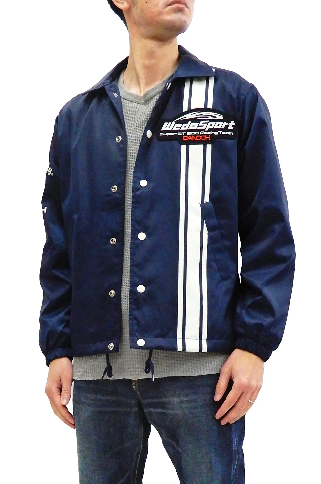 Tedman Men's Coaches Jacket Custom Printed Graphics Nylon Windbreaker WEDSNJ-700 Navy-Blue