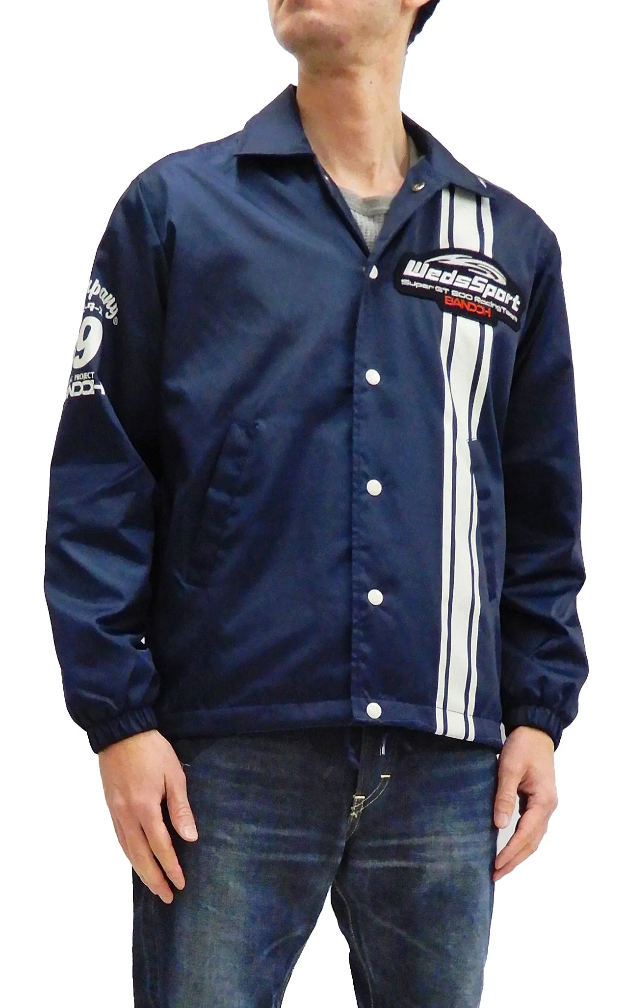 Tedman Men's Coaches Jacket Custom Printed Graphics Nylon Windbreaker WEDSNJ-700 Navy-Blue