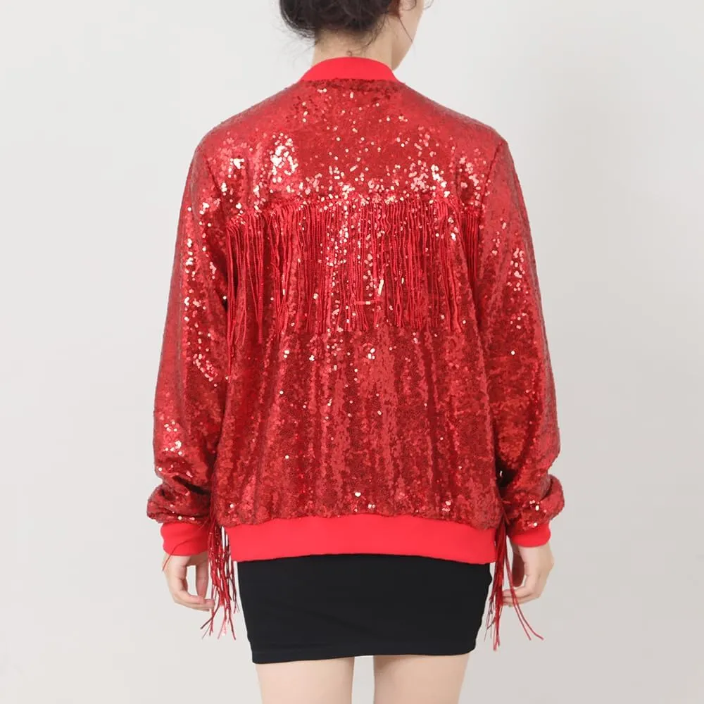 Tessel Sequin Jacket for Women Sparkly Bomber Varsity Trendy Shiny Coat Ladies Glitter Birthday Party Holiday Clothes