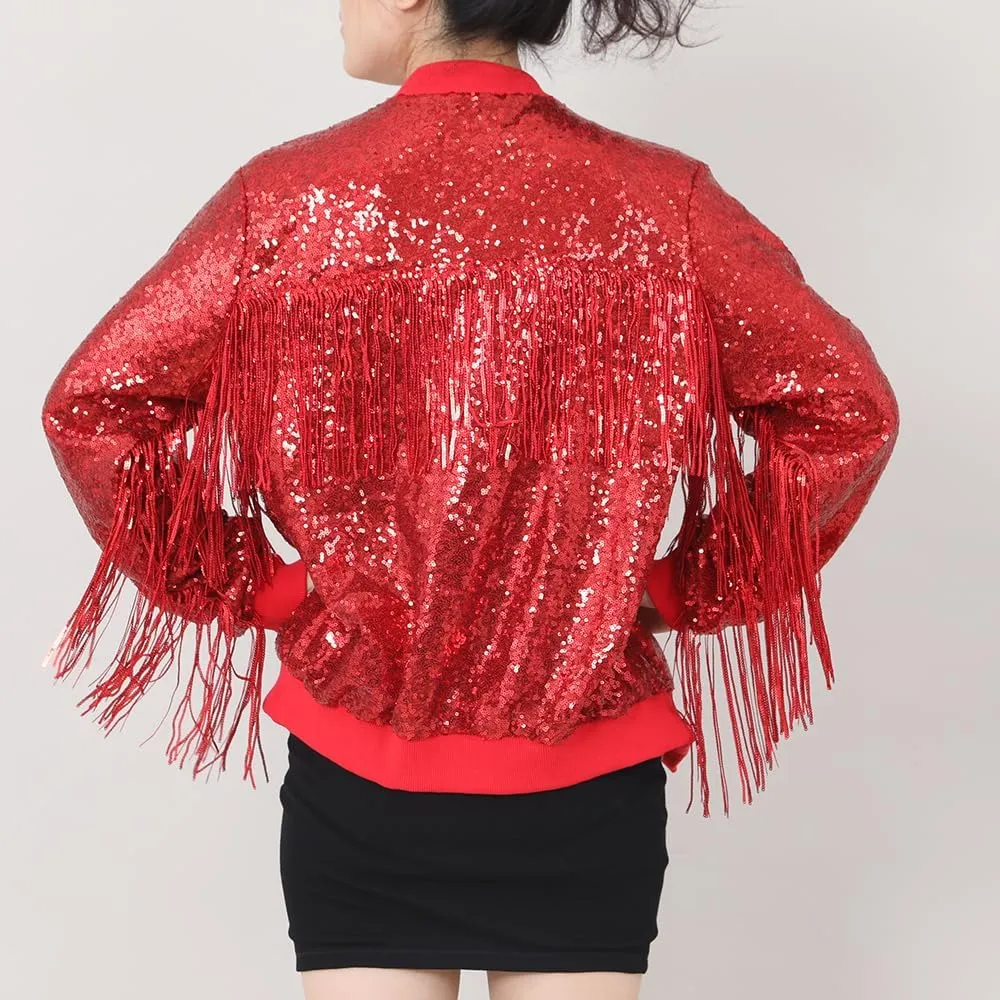 Tessel Sequin Jacket for Women Sparkly Bomber Varsity Trendy Shiny Coat Ladies Glitter Birthday Party Holiday Clothes