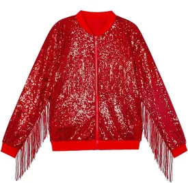 Tessel Sequin Jacket for Women Sparkly Bomber Varsity Trendy Shiny Coat Ladies Glitter Birthday Party Holiday Clothes