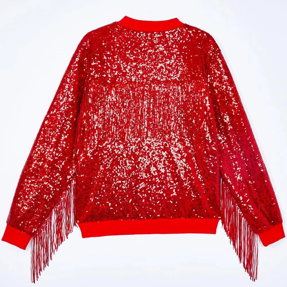 Tessel Sequin Jacket for Women Sparkly Bomber Varsity Trendy Shiny Coat Ladies Glitter Birthday Party Holiday Clothes