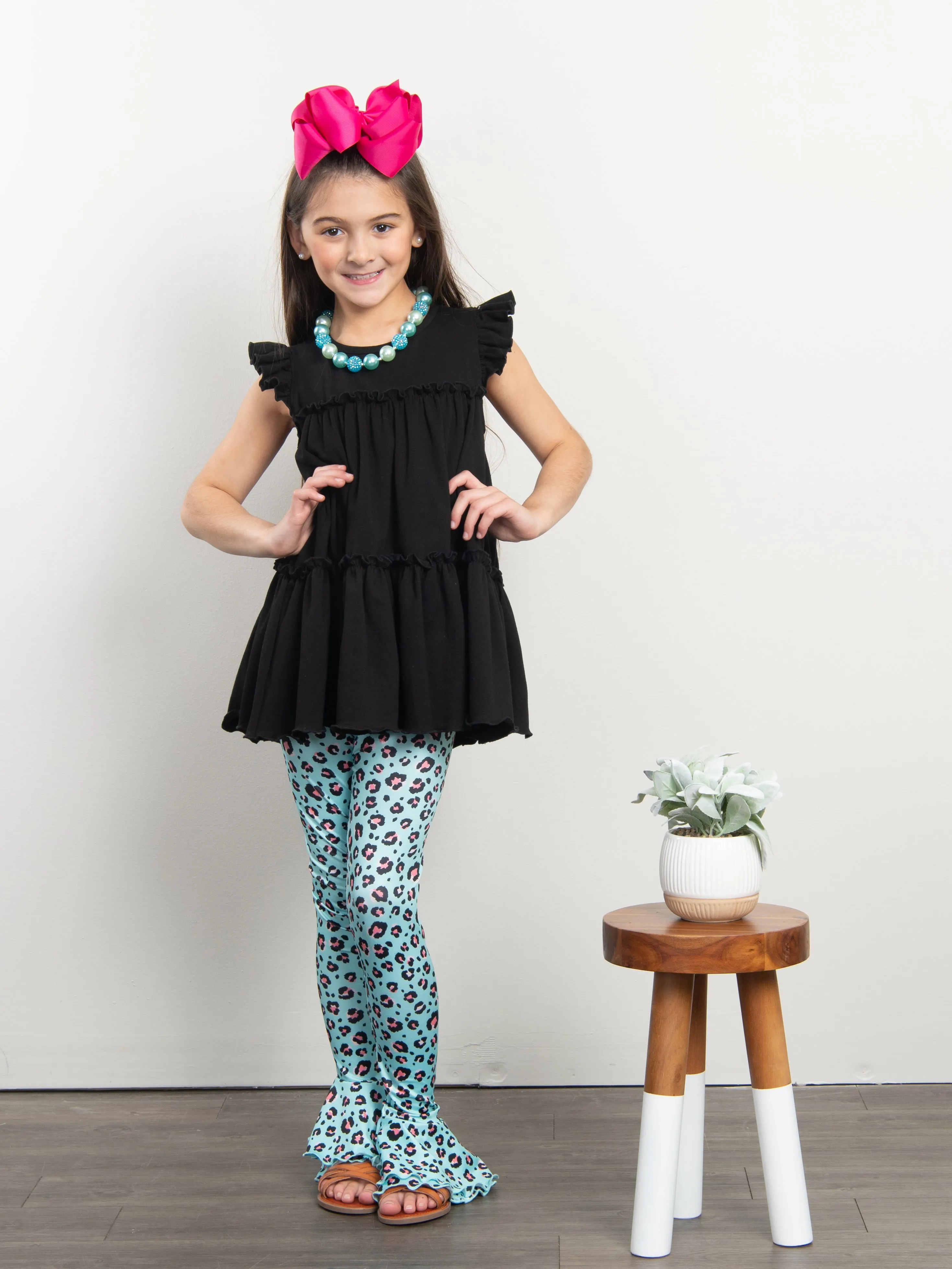 Turquoise Leopard Tiered Bell Bottoms