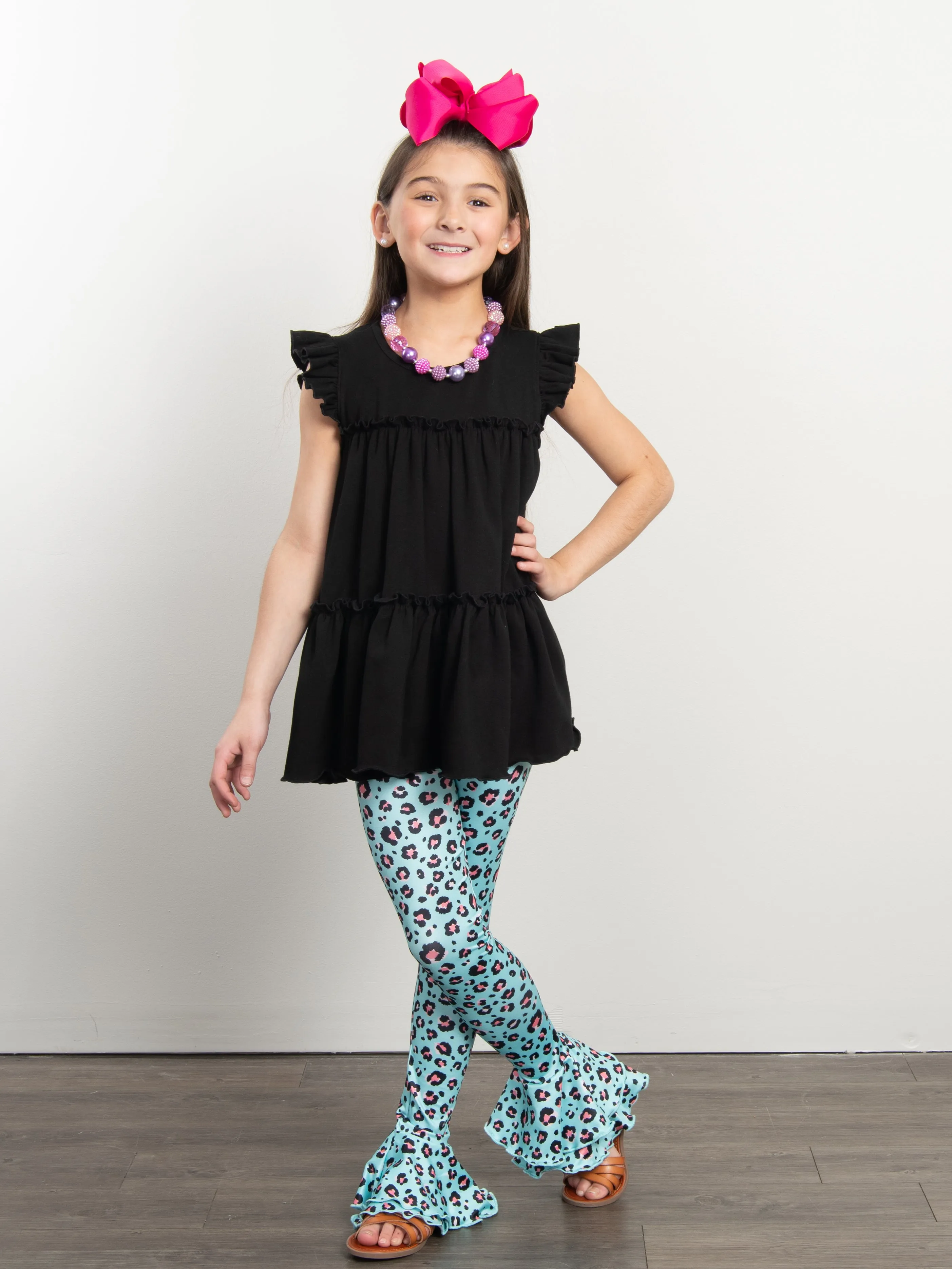 Turquoise Leopard Tiered Bell Bottoms