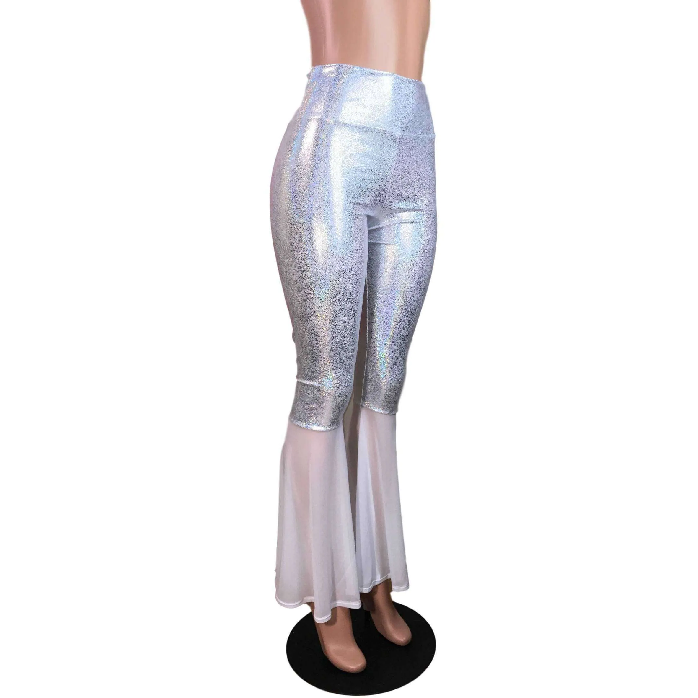 White Holographic Bell Bottoms w/ White Mesh Flares