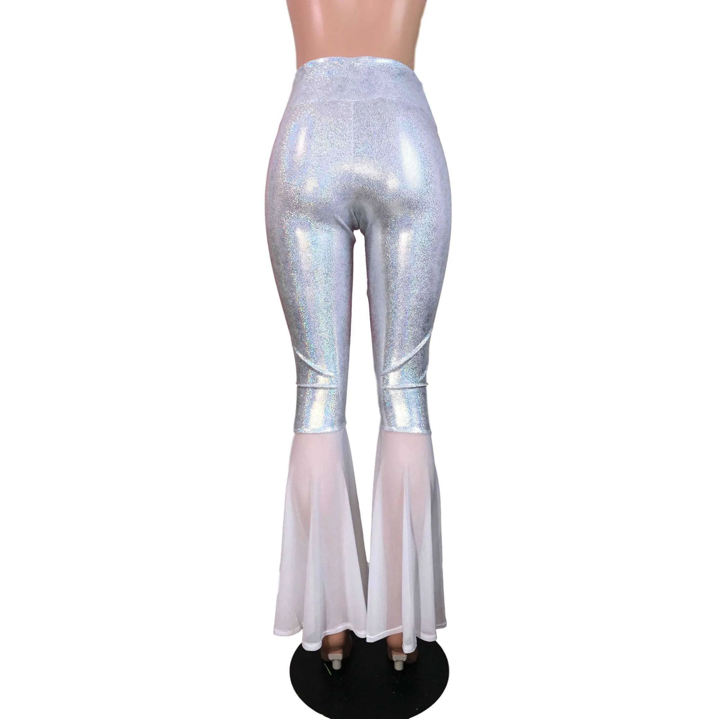 White Holographic Bell Bottoms w/ White Mesh Flares