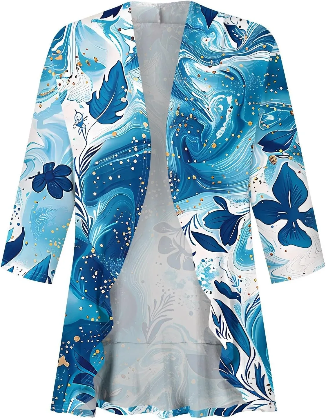 Women Cardigan 3/4 Sleeves Open Front Lightweight Cardigan Draped Ruffles Knit Cardigan Loose Casual Kimono Sweater