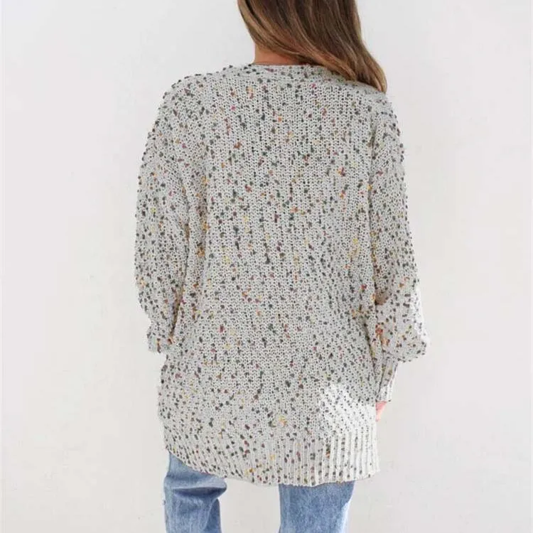Women colorful dot knitted winter fall pockets long cardigan
