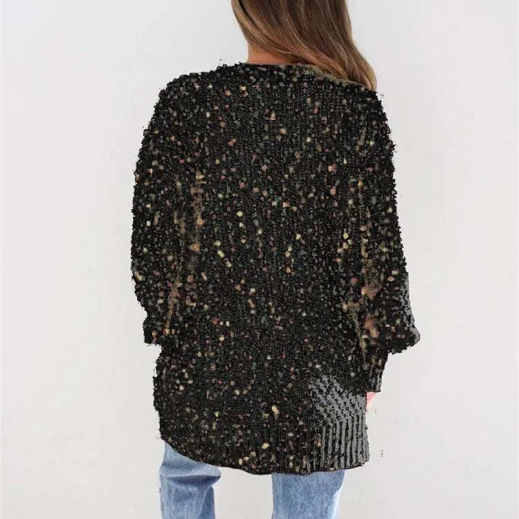 Women colorful dot knitted winter fall pockets long cardigan