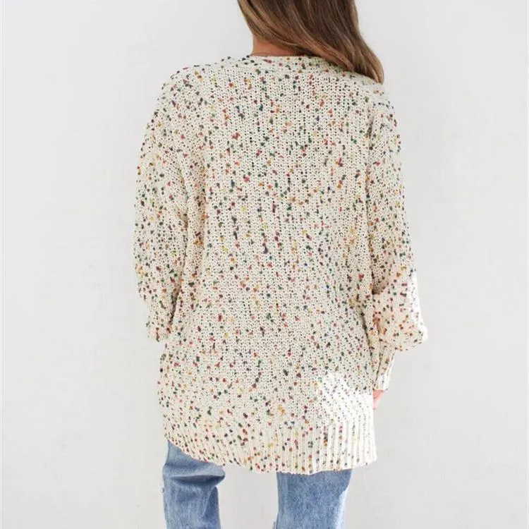 Women colorful dot knitted winter fall pockets long cardigan
