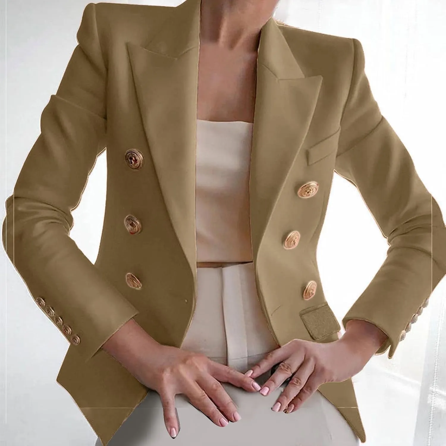 Womens Blazer Fashion Casual 2025 Office Work Button Jackets Long Sleeve Open Front Loose Lightweight Blazers