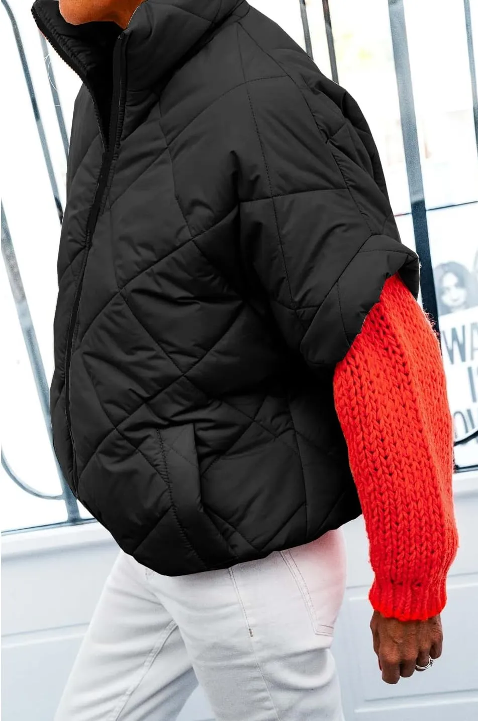 Women's Puffer Vest Stand Collar Zipper Short sleeve Jackets Fashion Winter Lightweight Vests Warm Padded Jacket Coat