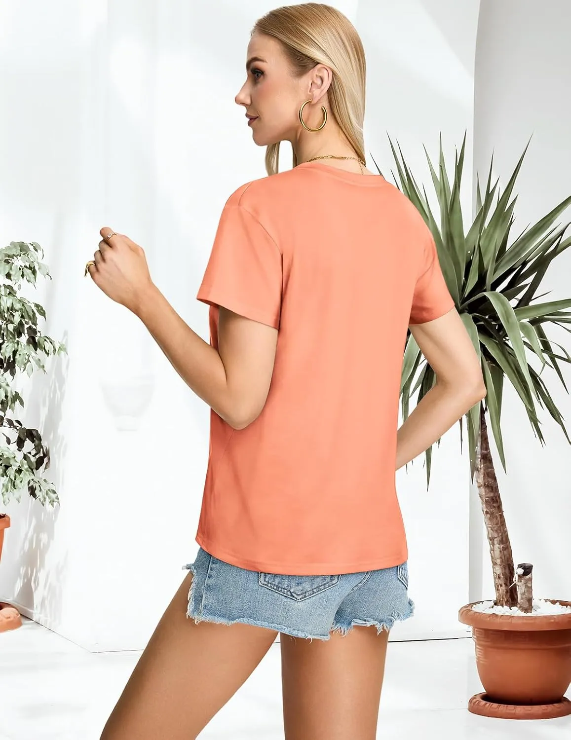 Womens T Shirts V Neck Short Sleeve Summer Tops Casual Basic Tees